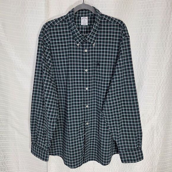 NWT Brooks Brothers Performance Shirt Nylon Stretch Blu/Grn Plaid Men’s Size XXL - Picture 1 of 16